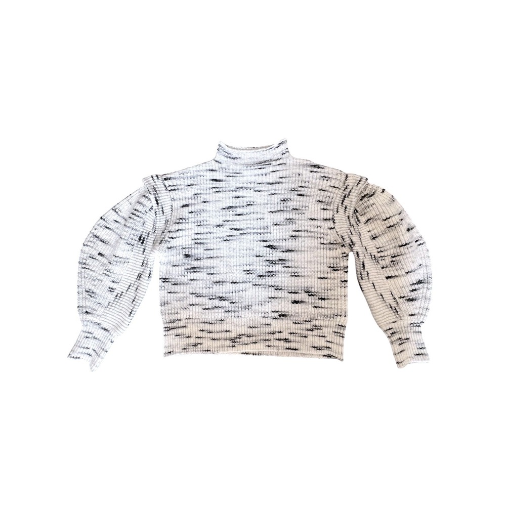 Varley Belgrave Knit Dalmatian Sweater Mock Neck Cropped Balloon Sleeve Cozy